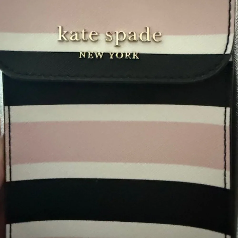 Kate Spade small leather purse Black, pink & white striped - Picture 2 of 4